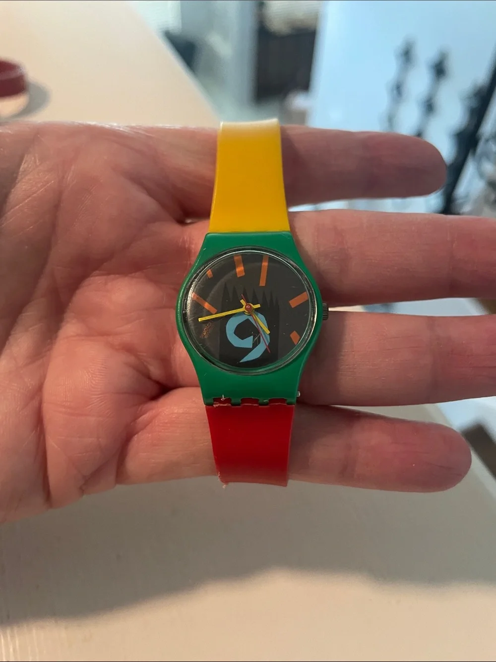 Vintage Swatch Red, Yellow & Green and Quintel Bubble Airplane Watches 2 watches